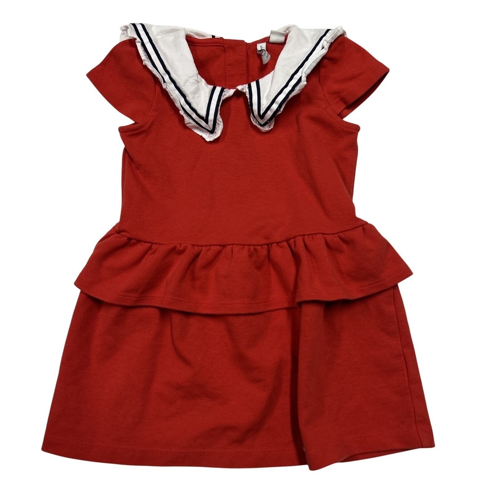 Janie And Jack 2T Girls Dress Preppy Red Nautical Sailor Ruffled Peplum Dressy